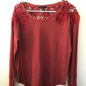 American Eagle red long sleeve shirt, with lace